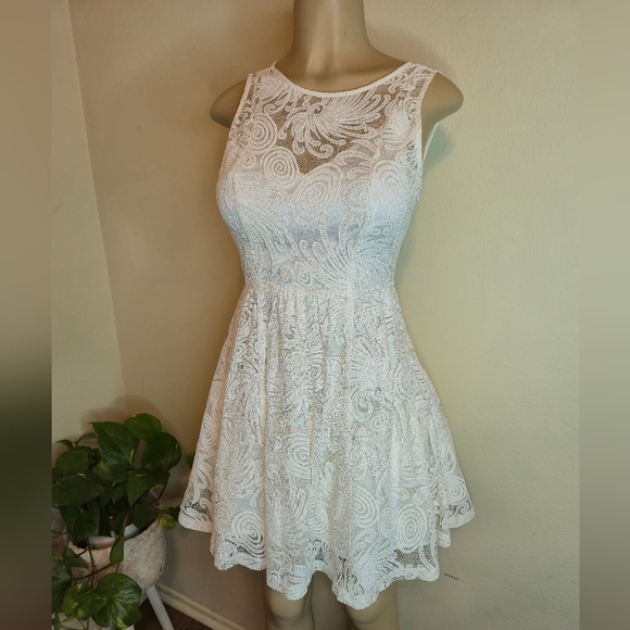 Chic White Lace Mini Dress - Picture 2 of 10
